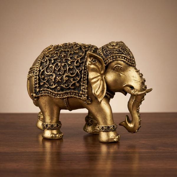 Brass Lucky Elephant Murti with Engraved Design – Vastu Elephant for Home, Mandir & Gift