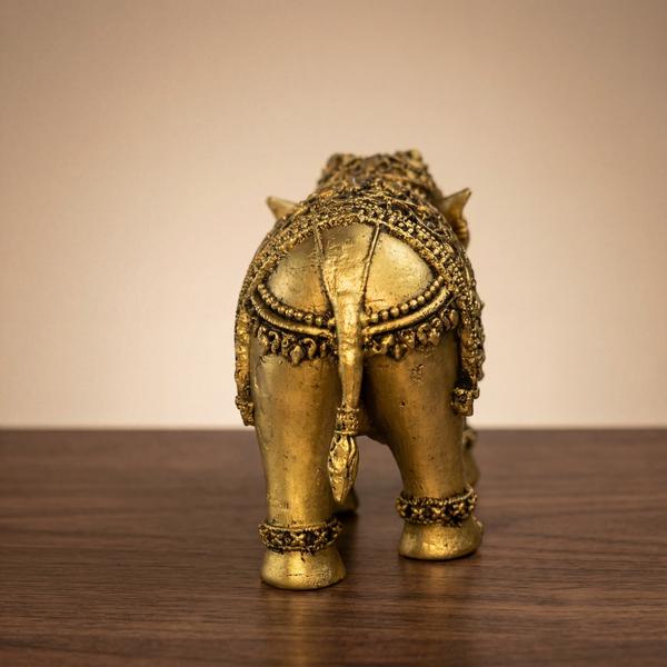 Brass Lucky Elephant Murti with Engraved Design – Vastu Elephant for Home, Mandir & Gift