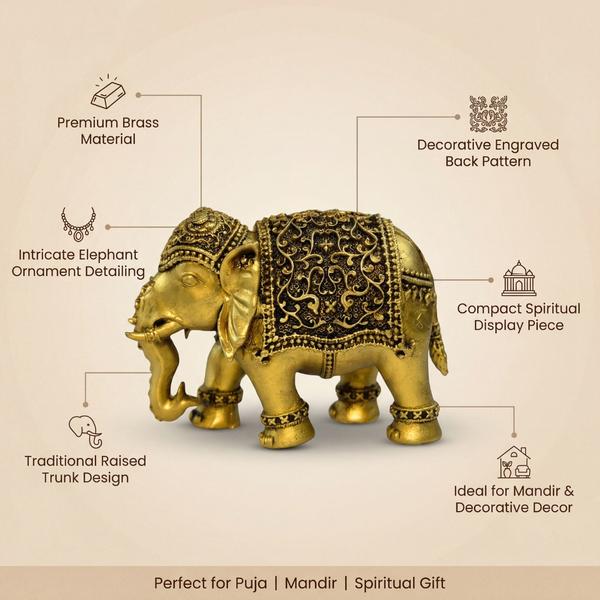 Brass Lucky Elephant Murti with Engraved Design – Vastu Elephant for Home, Mandir & Gift
