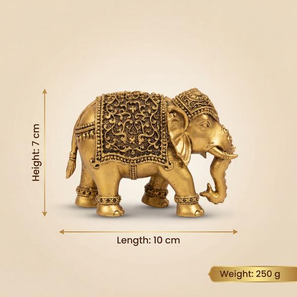 Brass Lucky Elephant Murti with Engraved Design – Vastu Elephant for Home, Mandir & Gift