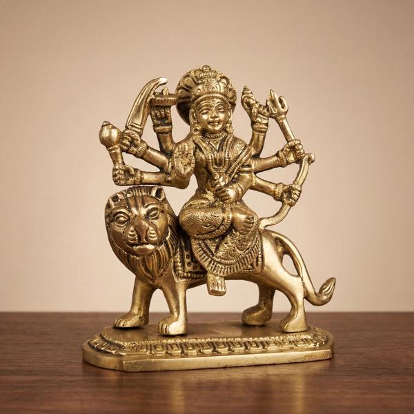 Brass Sherawali Mata Statue – Durga Maa on Singh for Mandir & Spiritual Gift