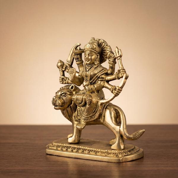 Brass Sherawali Mata Statue – Durga Maa on Singh for Mandir & Spiritual Gift