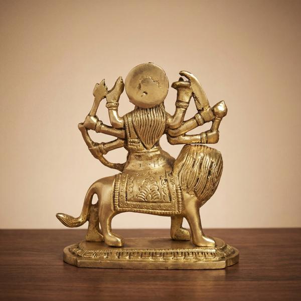 Brass Sherawali Mata Statue – Durga Maa on Singh for Mandir & Spiritual Gift