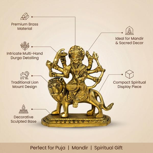 Brass Sherawali Mata Statue – Durga Maa on Singh for Mandir & Spiritual Gift