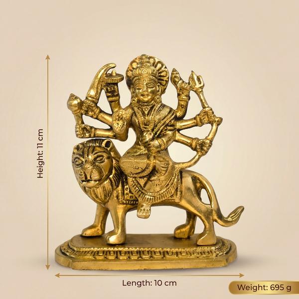 Brass Sherawali Mata Statue – Durga Maa on Singh for Mandir & Spiritual Gift