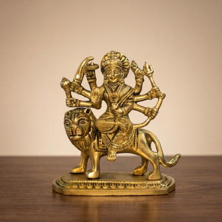 Brass Sherawali Mata Statue – Durga Maa on Singh for Mandir & Spiritual Gift