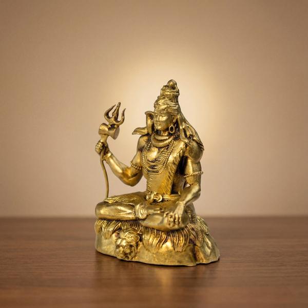 Brass Shiv Ji Statue in Meditation Pose with Trishul for Home Temple