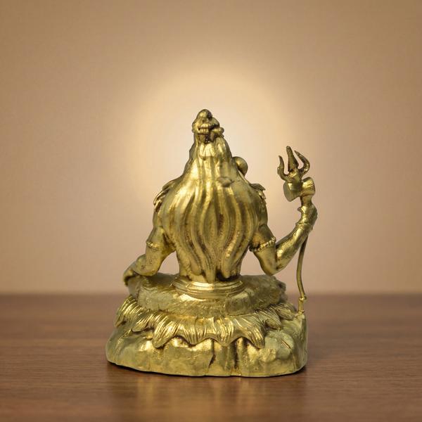 Brass Shiv Ji Statue in Meditation Pose with Trishul for Home Temple