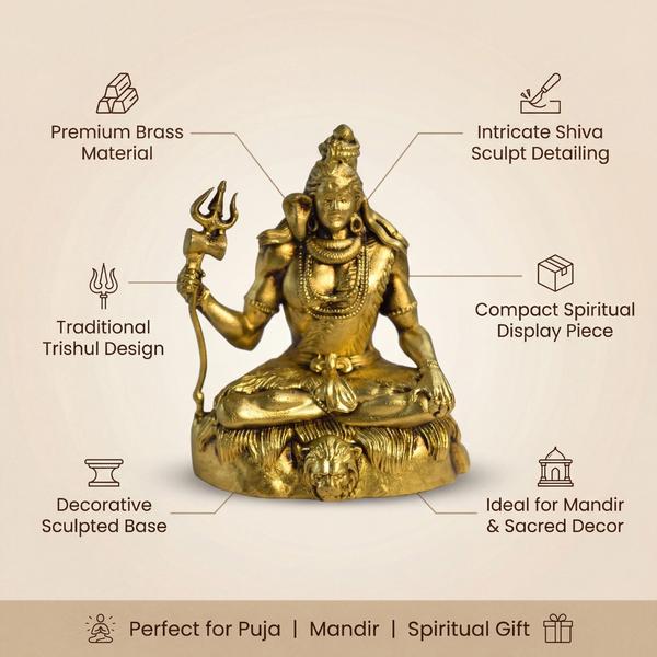 Brass Shiv Ji Statue in Meditation Pose with Trishul for Home Temple