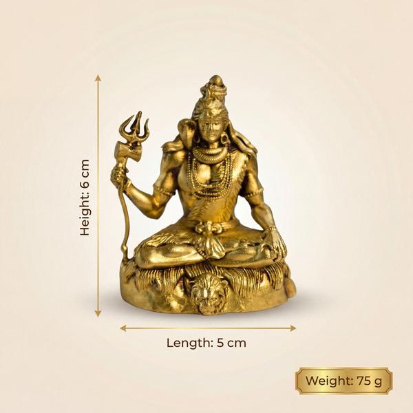 Brass Shiv Ji Statue in Meditation Pose with Trishul for Home Temple