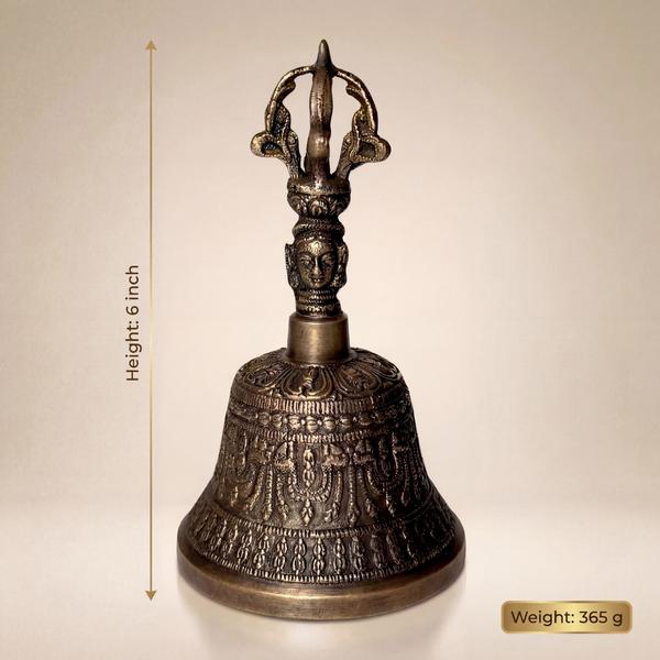 Pure Brass Tibetan Vajra Bell with Trishul Handle for Puja, Meditation, Mandir & Spiritual Rituals