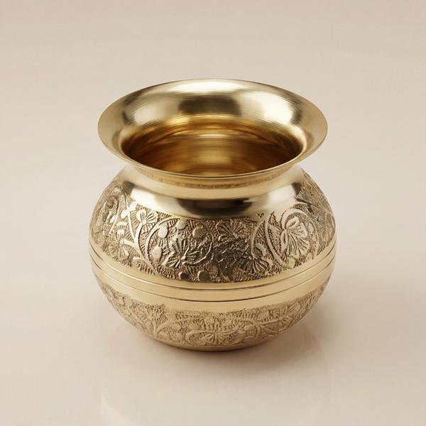 Premium Engraved Brass Kalash for Pooja, Abhishek, Mandir Rituals & Sacred Water Vessel