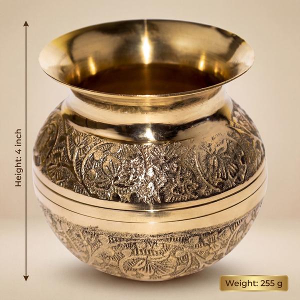 Premium Engraved Brass Kalash for Pooja, Abhishek, Mandir Rituals & Sacred Water Vessel