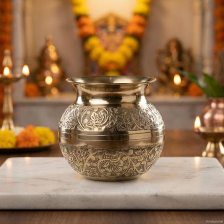 Premium Engraved Brass Kalash for Pooja, Abhishek, Mandir Rituals & Sacred Water Vessel