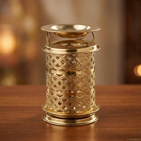 Pure Brass Camphor Burner Lamp for Puja, Dhoop Burner & Spiritual Home Decor