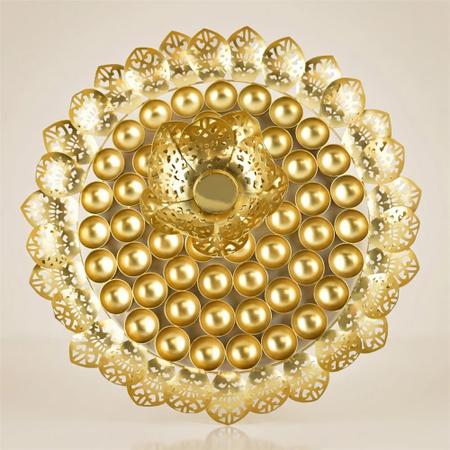 Pure Brass 56 Bhog Thali with Lotus Petal Design & Center Diya for Puja, Chappan Bhog Plate for Temple Offering