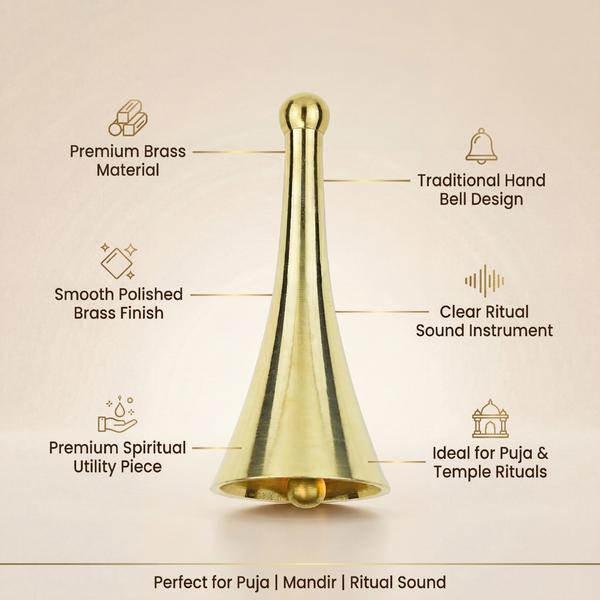 Pure Brass Hand Bell for Puja, Temple Ghanti for Mandir Rituals and Spiritual Sound