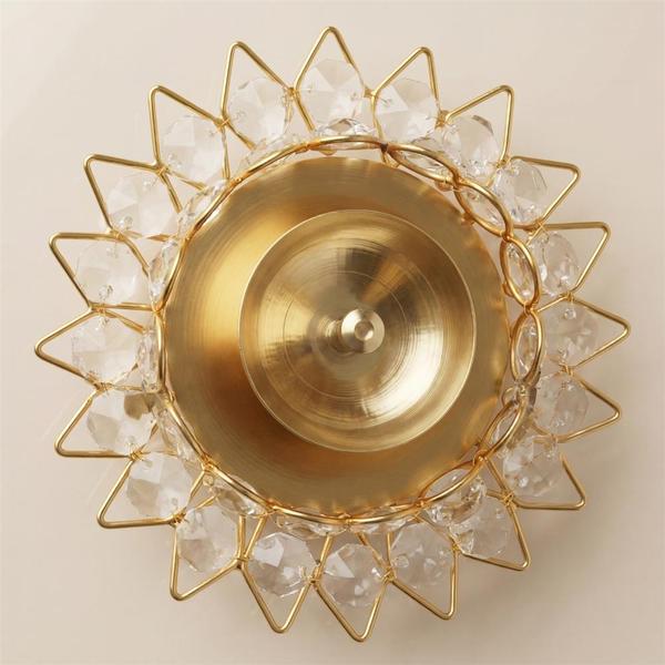 Pure Brass Glass Diya Lamp with Crystal Base for Puja, Akhand Jyot and Festive Decor