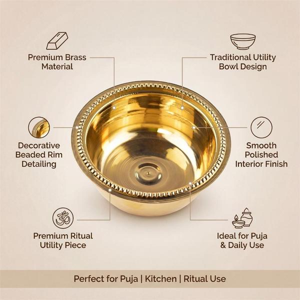 Pure Brass Puja Bowl for Ritual Use, Brass Katori for Mandir, Bhog and Daily Utility