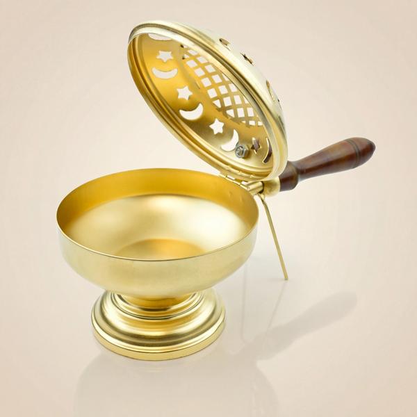 Pure Brass Dhoop Dani with Wooden Handle for Puja, Charcoal Incense Burner for Home and Temple
