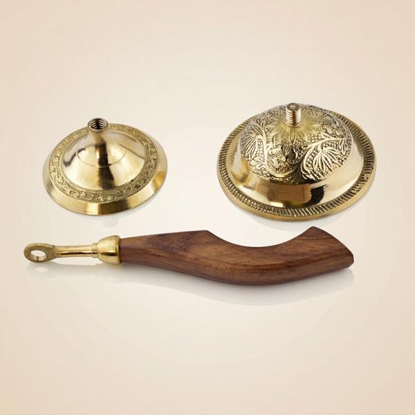Pure Brass Aarti Diya with Wooden Handle for Puja, Temple Rituals and Camphor Lighting