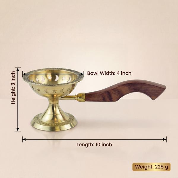 Pure Brass Aarti Diya with Wooden Handle for Puja, Temple Rituals and Camphor Lighting