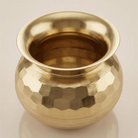 Pure Brass Diamond Cut Kalash for Puja, Pooja Water Pot, Traditional Brass Lota for Mandir Rituals & Home Temple Decor