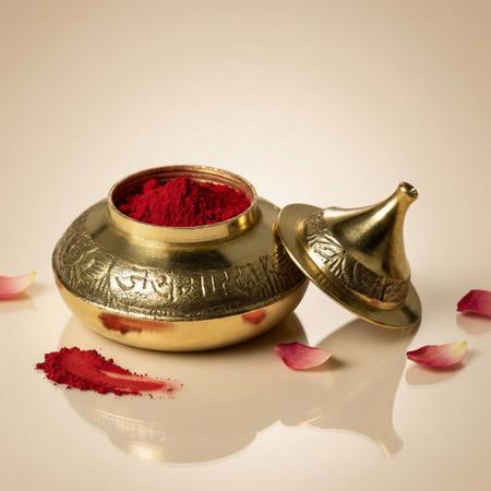 Pure Brass Engraving Sindoor Dani with Lid, Traditional Kumkum Box for Puja, Karwa Chauth, Mandir & Ritual Storage