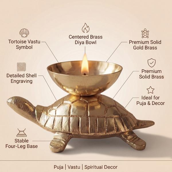 Pure Brass Tortoise Diya for Vastu | Turtle Oil Lamp for Puja, Home Temple, Spiritual Decor & Positive Energy