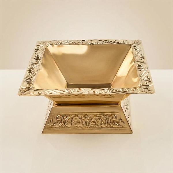 Pure Brass Havan Kund Set with Spoon and Tong for Puja, Agnihotra Homam Kund, Decorative Engraved Fire Ritual Bowl