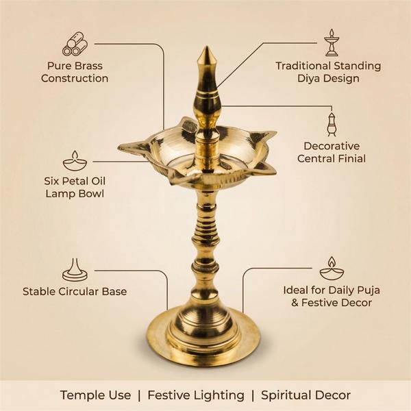 Handcrafted Brass Standing Diya for Temple Rituals and Spiritual Decor
