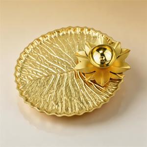 Handcrafted Pooja Thali with Lotus Diya | Decorative Leaf Design Puja Plate for Festival and Home Temple Use