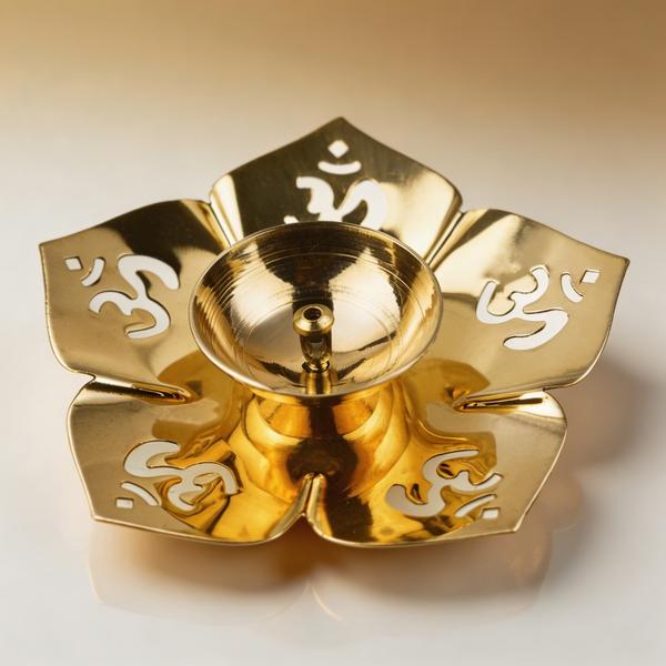 Pure Brass Om Lotus Diya for Puja | Decorative Oil Lamp for Home Temple, Festival Decor and Gifting