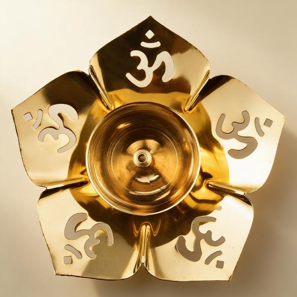 Pure Brass Om Lotus Diya for Puja | Decorative Oil Lamp for Home Temple, Festival Decor and Gifting