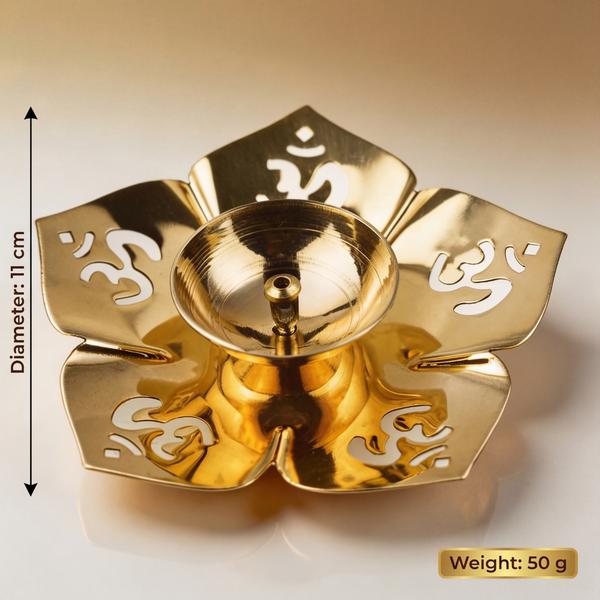 Pure Brass Om Lotus Diya for Puja | Decorative Oil Lamp for Home Temple, Festival Decor and Gifting