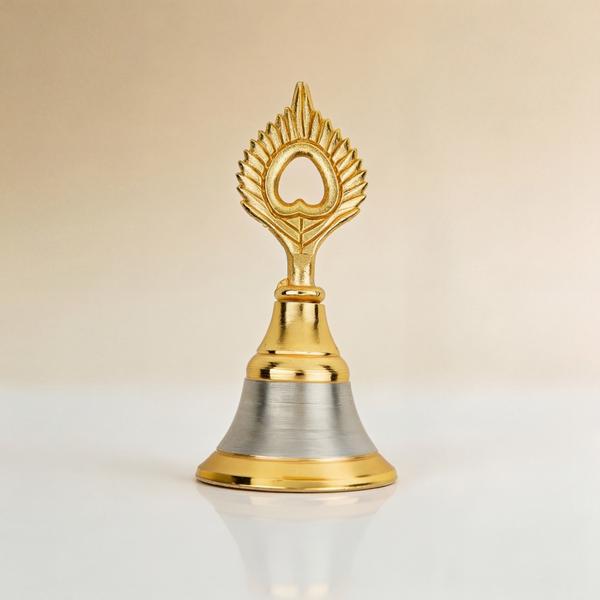Mayur Puja Bell for Temple | Peacock Handle Hand Ghanti for Aarti, Mandir and Spiritual Rituals