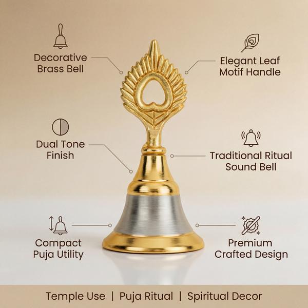 Mayur Puja Bell for Temple | Peacock Handle Hand Ghanti for Aarti, Mandir and Spiritual Rituals