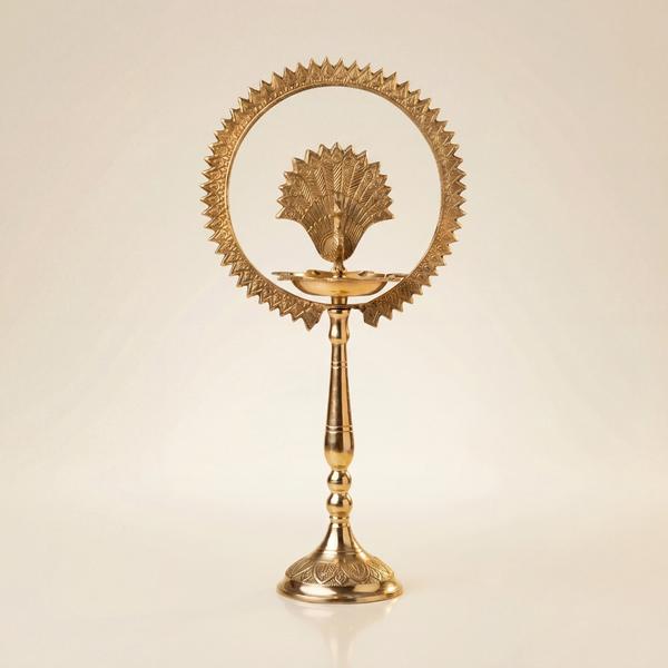 Brass Peacock Standing Diya for Puja | Decorative Deepam for Mandir, Temple and Festival Decor