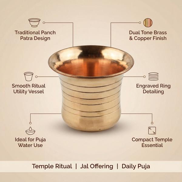 Pure Brass Panch Patra for Puja | Traditional Jal Patra Water Vessel for Home Mandir, Temple Rituals and Daily Worship