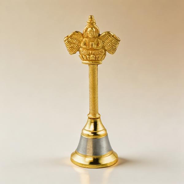 Pure Brass Garuda Handle Puja Bell | Traditional Hand Ghanti for Temple Aarti, Home Mandir and Daily Worship