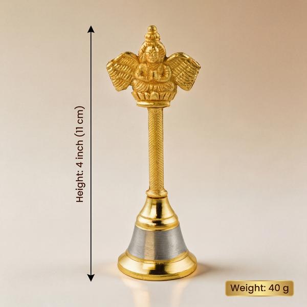 Pure Brass Garuda Handle Puja Bell | Traditional Hand Ghanti for Temple Aarti, Home Mandir and Daily Worship