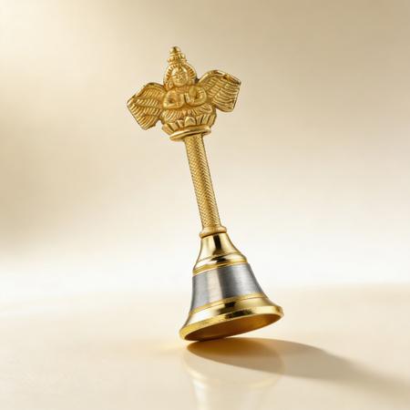 Pure Brass Garuda Handle Puja Bell | Traditional Hand Ghanti for Temple Aarti, Home Mandir and Daily Worship