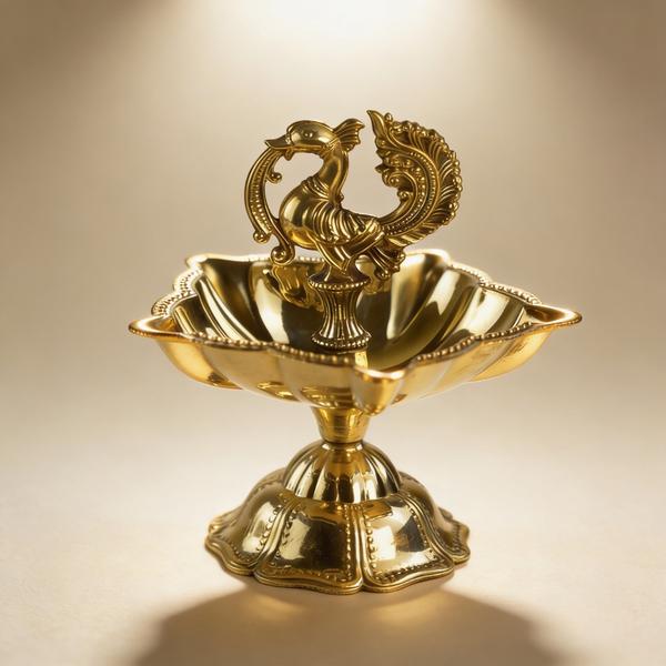 Pure Brass Peacock Diya Stand for Puja | Decorative Oil Lamp for Home Mandir, Temple and Festival Decor
