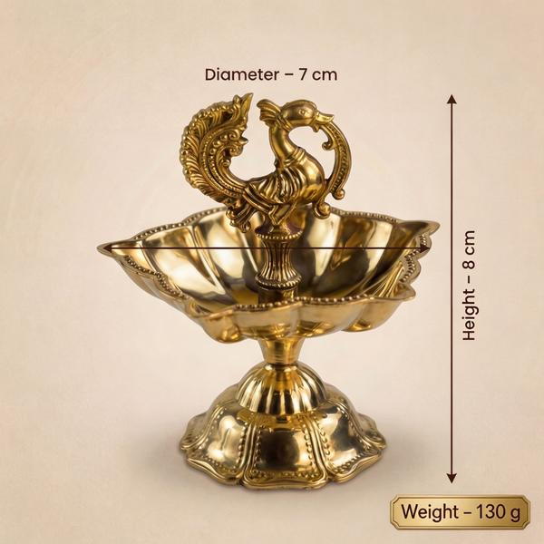 Pure Brass Peacock Diya Stand for Puja | Decorative Oil Lamp for Home Mandir, Temple and Festival Decor