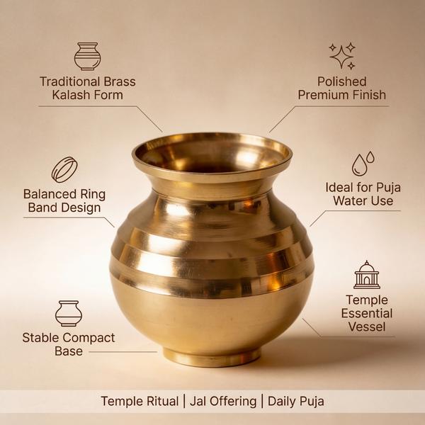 Pure Brass Kalash for Puja | Traditional Jal Kalash Water Pot for Home Mandir, Temple Rituals and Daily Worship