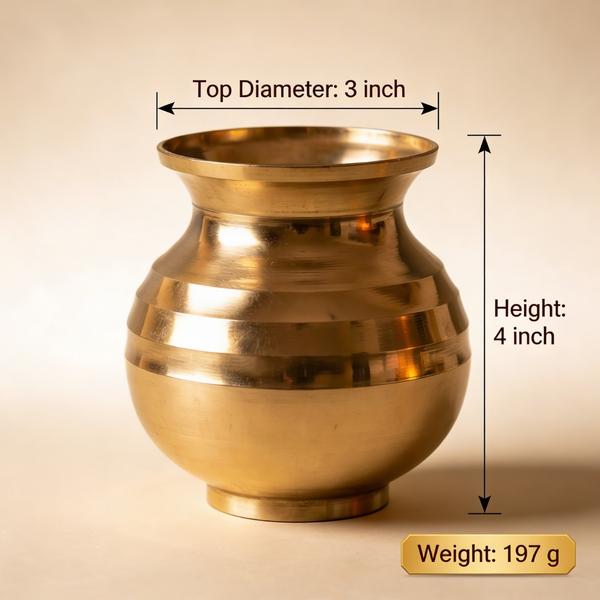 Pure Brass Kalash for Puja | Traditional Jal Kalash Water Pot for Home Mandir, Temple Rituals and Daily Worship