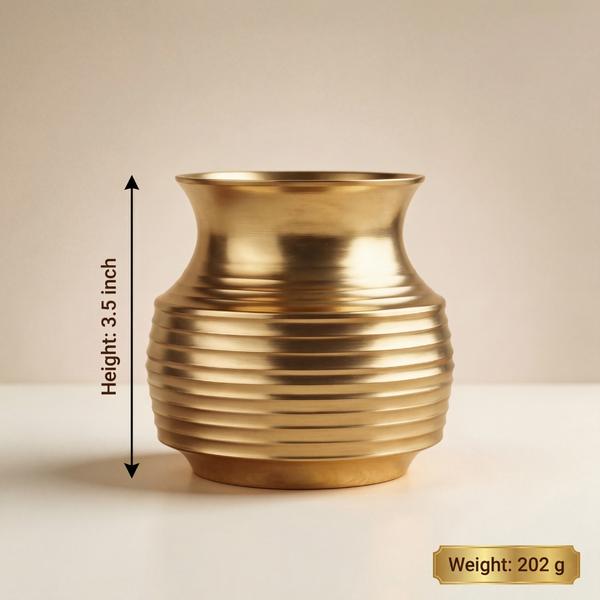 Pure Brass Ribbed Kalash for Puja | Traditional Jal Kalash Water Vessel for Home Mandir, Temple Rituals and Daily Worship
