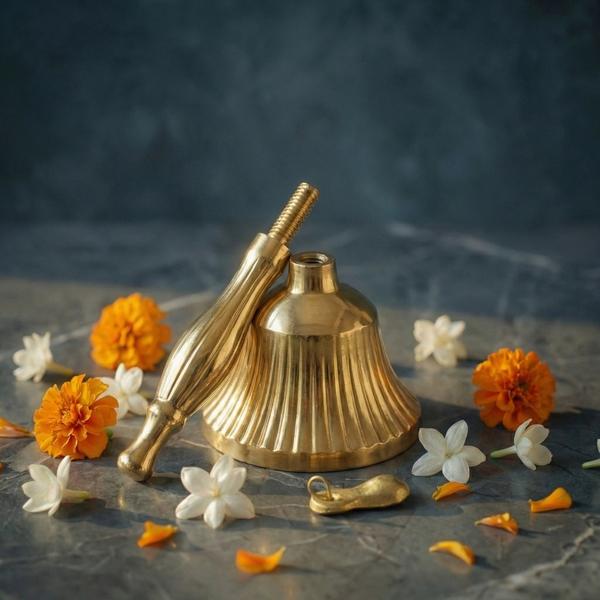 Pure Brass Hand Puja Bell | Traditional Large Aarti Ghanti for Temple, Home Mandir and Daily Worship