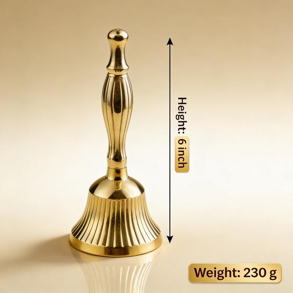 Pure Brass Hand Puja Bell | Traditional Large Aarti Ghanti for Temple, Home Mandir and Daily Worship