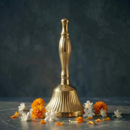 Pure Brass Hand Puja Bell | Traditional Large Aarti Ghanti for Temple, Home Mandir and Daily Worship